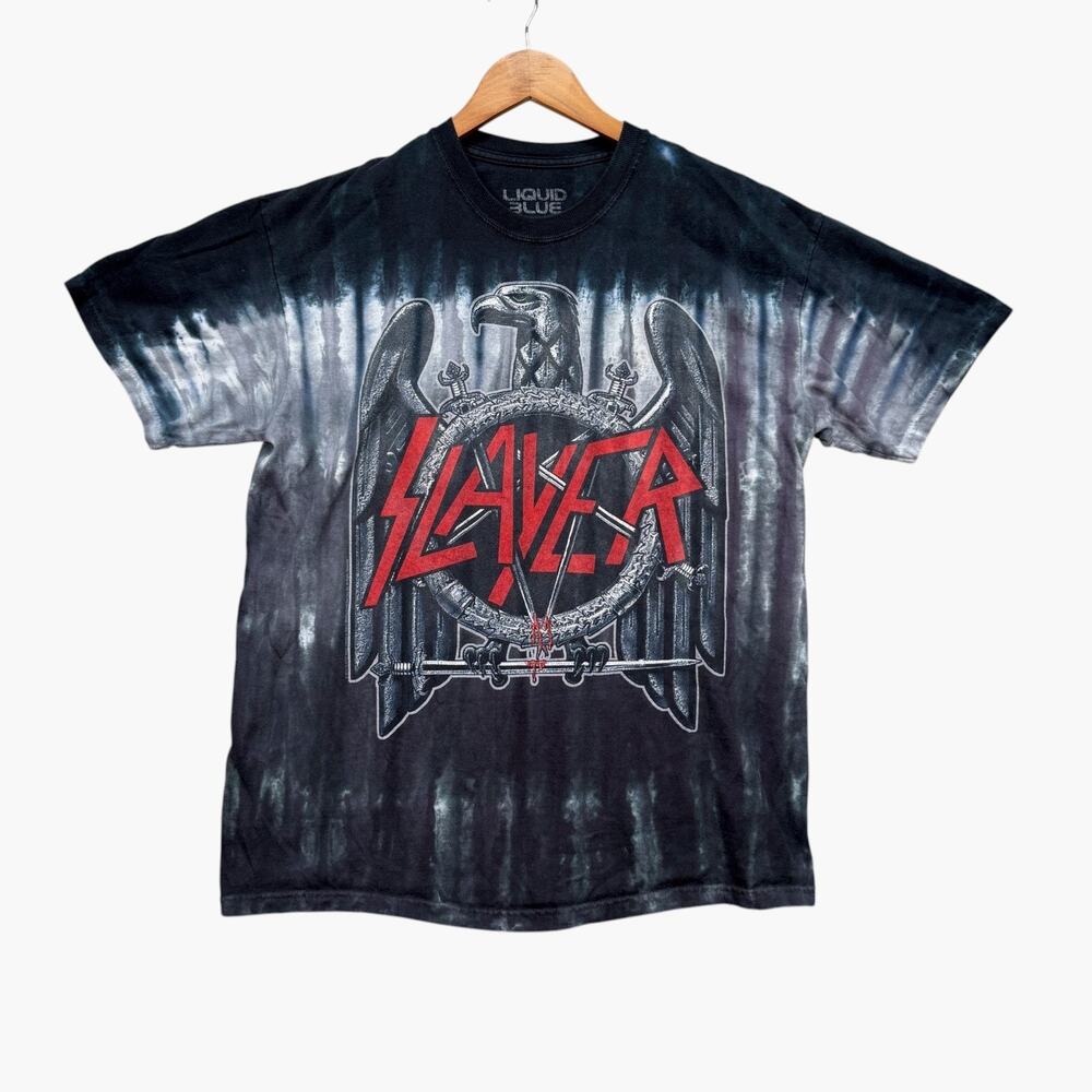 SLAYER T Shirt Men's Tie Dye Liquid Blue 2010 Eagle Sword Metal Music Rock L